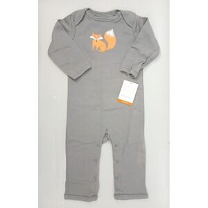 Hudson Baby Union One Piece Kids 18M Gray Fox Embroidered Long Sleeve Cotton